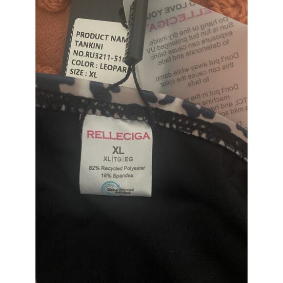 RELLECIGA Tankini Swim Top Women Ruched Bandeau XL Leopard - Picture 6 of 9